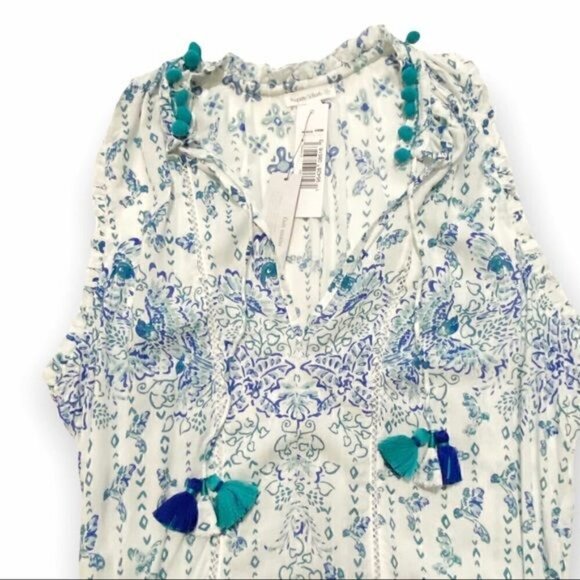 NWT Poupette St. Barth Clara Blue Parrot Mini Dress size L - Picture 7 of 15